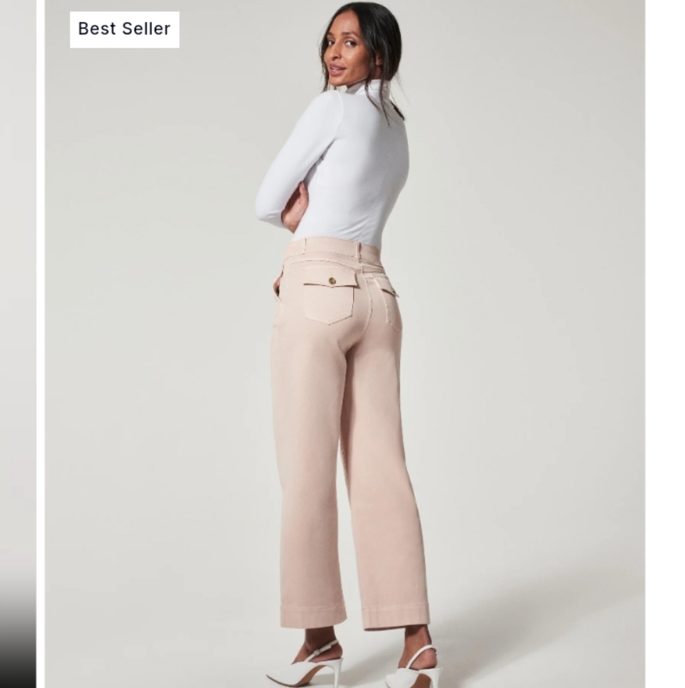 SPANX Stretch Twill Cropped Wide Leg Pant Pale Pink petite small